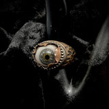 Glass eye bronze and silver ring