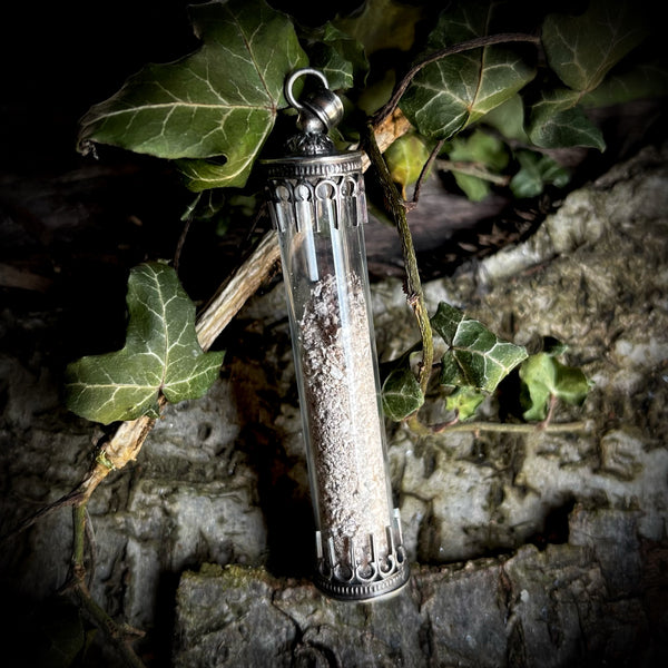 Human cremains silver tube pendant