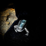 Adjustable sterling silver vivianite claw ring