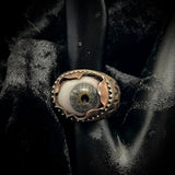 Glass eye bronze and silver ring