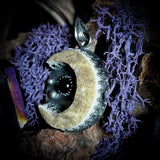 Crescent moon skull cap silver pendant