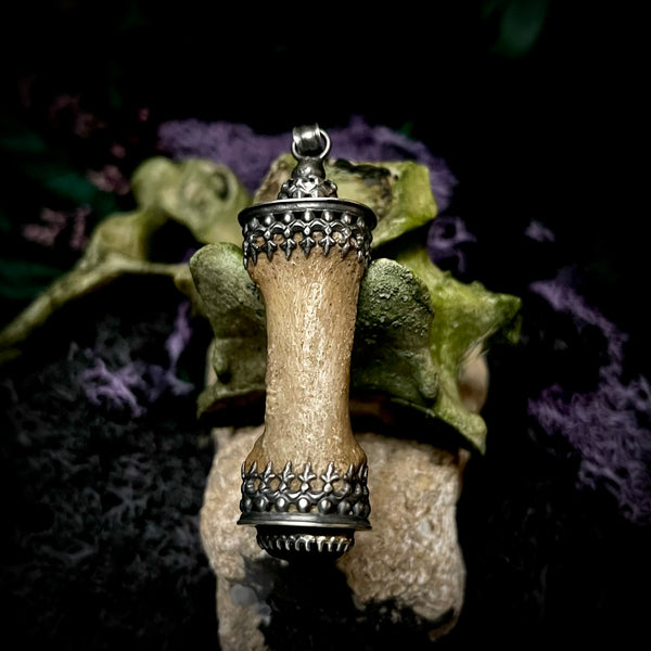 Finger bone pendant with onyx eye