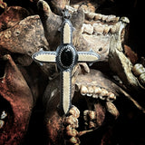 Human skull cap silver crucifix pendant