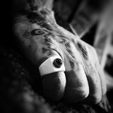 Carved human femur ring