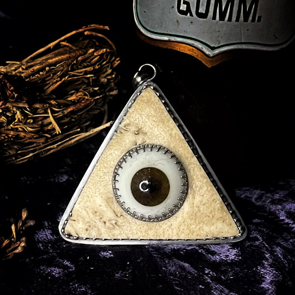 All seeing “glass eye” Human bone Pendant