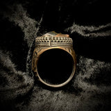 Glass eye bronze and silver ring