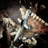 Human skull cap silver crucifix pendant