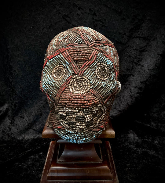 Bamileke beaded tribal skull