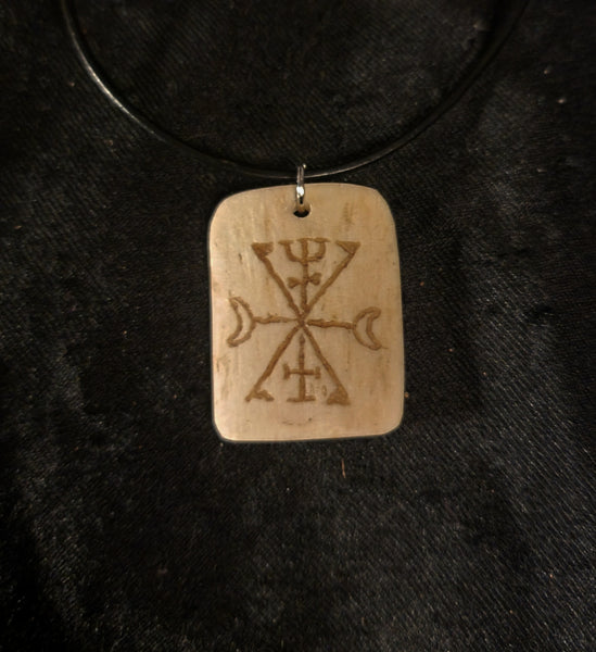 Murmur sigil carved into human bone necklace (made to order)