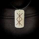 Norse protection symbol burnt onto human bone necklace