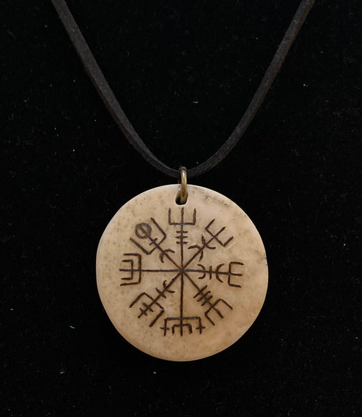 Vegvisir burnt onto human bone necklace
